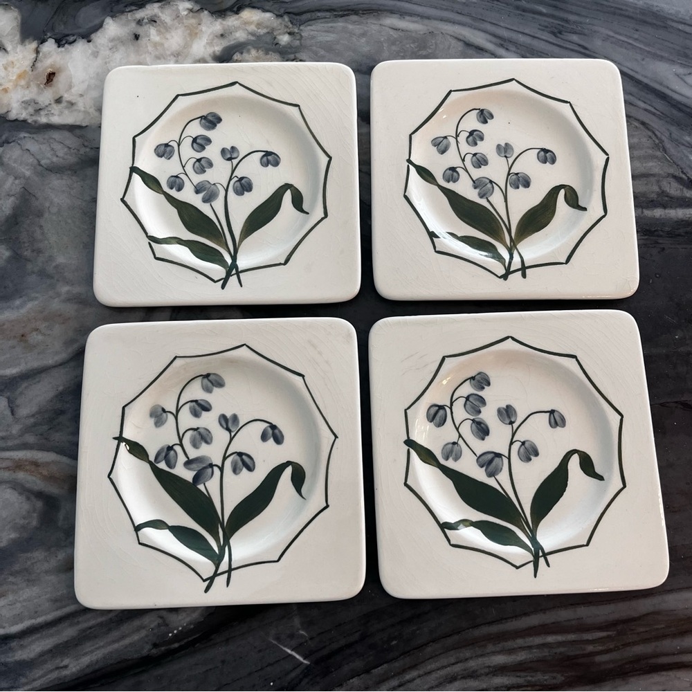 Gien France Dessert Plates Lily Of The Valley Set Of Four 5.5” X 5.5”